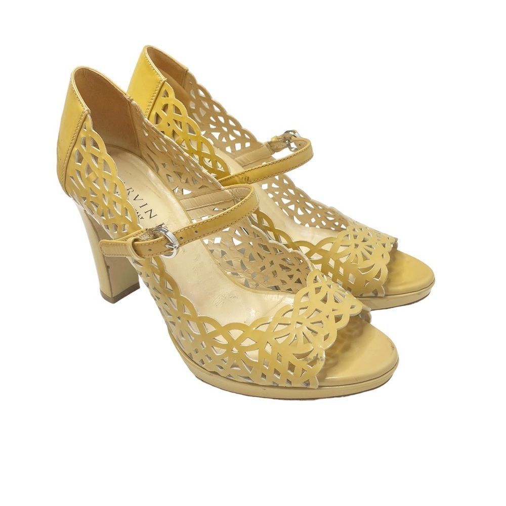 Marvin K Italian lace laser cutout peep toe heels